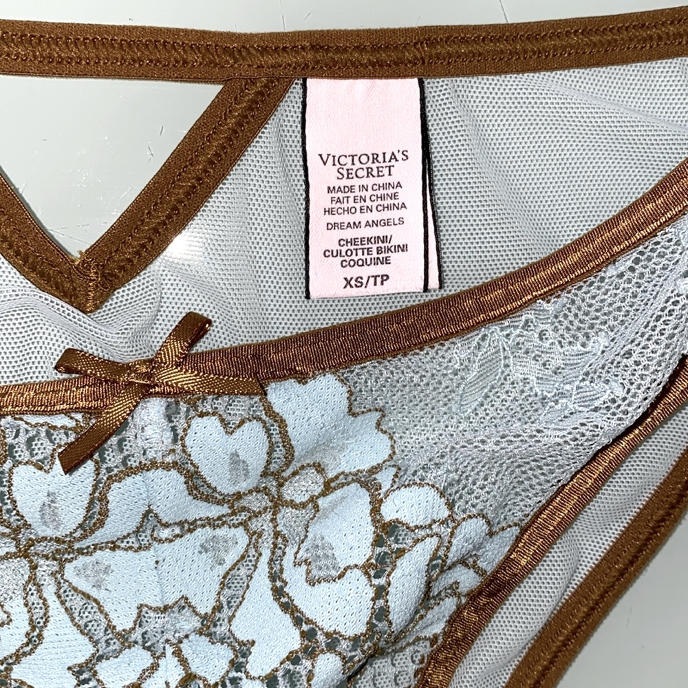Victoria's Secret Dream Angels Cheekini Panty Blue Copper Lace Mesh XS - Picture 4 of 9